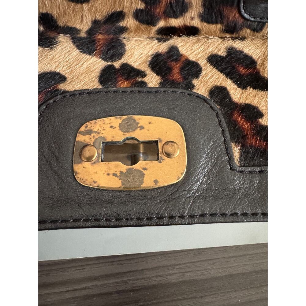 Vintage 90s Nordstrom Leopard Calf Hair & Leather Satchel Bag – Turn Lock Black - Picture 10 of 13